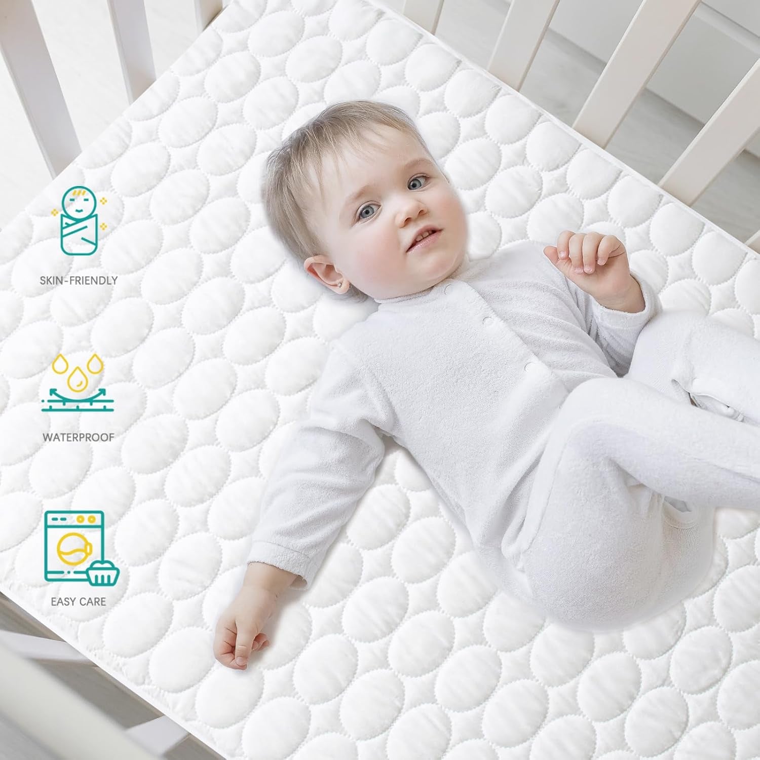 Crib Mattress Protector Pad Waterproof, Toddler Waterproof Crib Mattress Cover, Machine Washable & Dryer Fit Baby Toddler Bed Mattress Protector (Standard Size 52” X 28”)