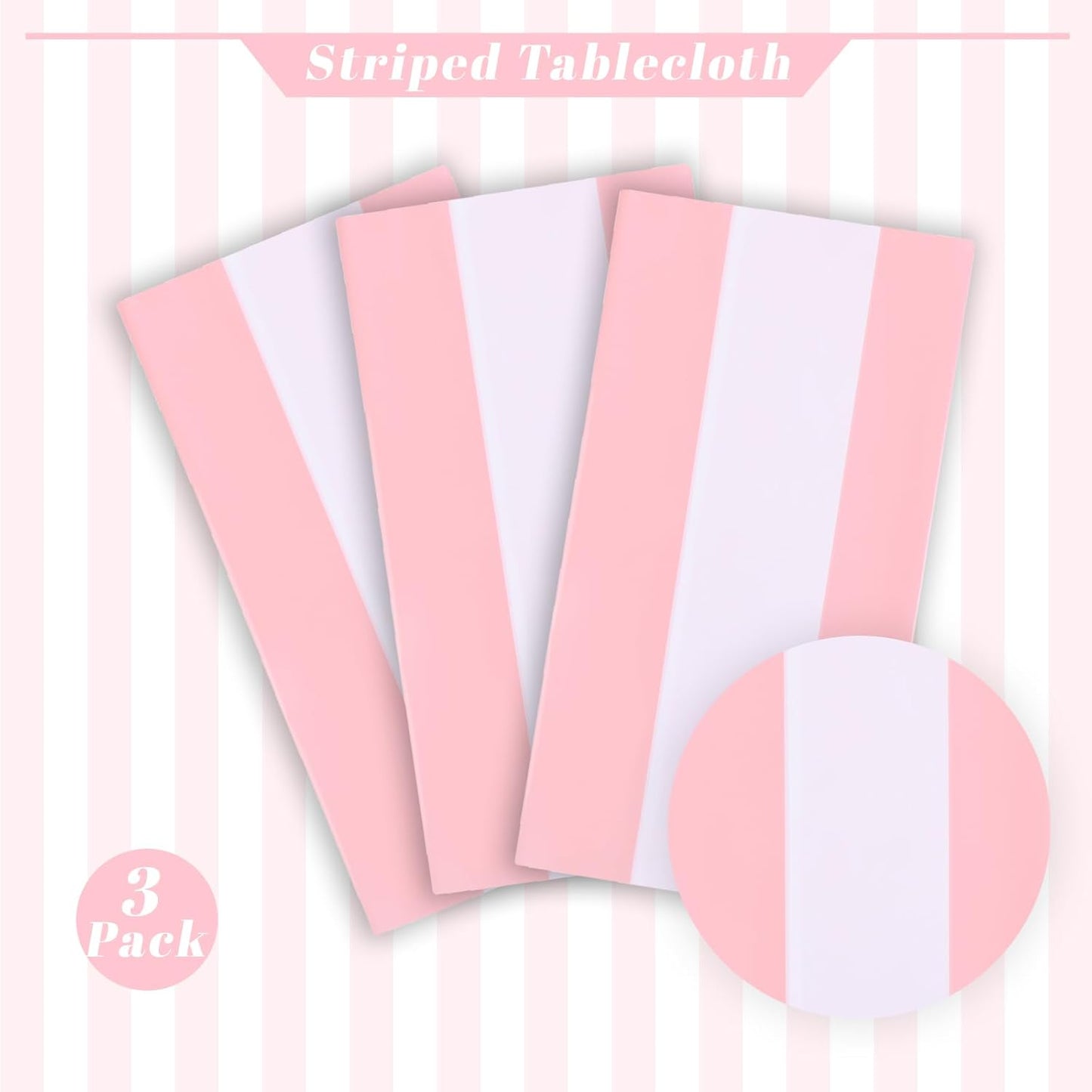 3 Packs Pink and White Horizontal Striped Table Cloth 54 X 108 Inches Pink Stripe Tablecloths Disposable Plastic Stripe Table Covers Waterproof Rectangle Picnic Tablecover for Birthday Party