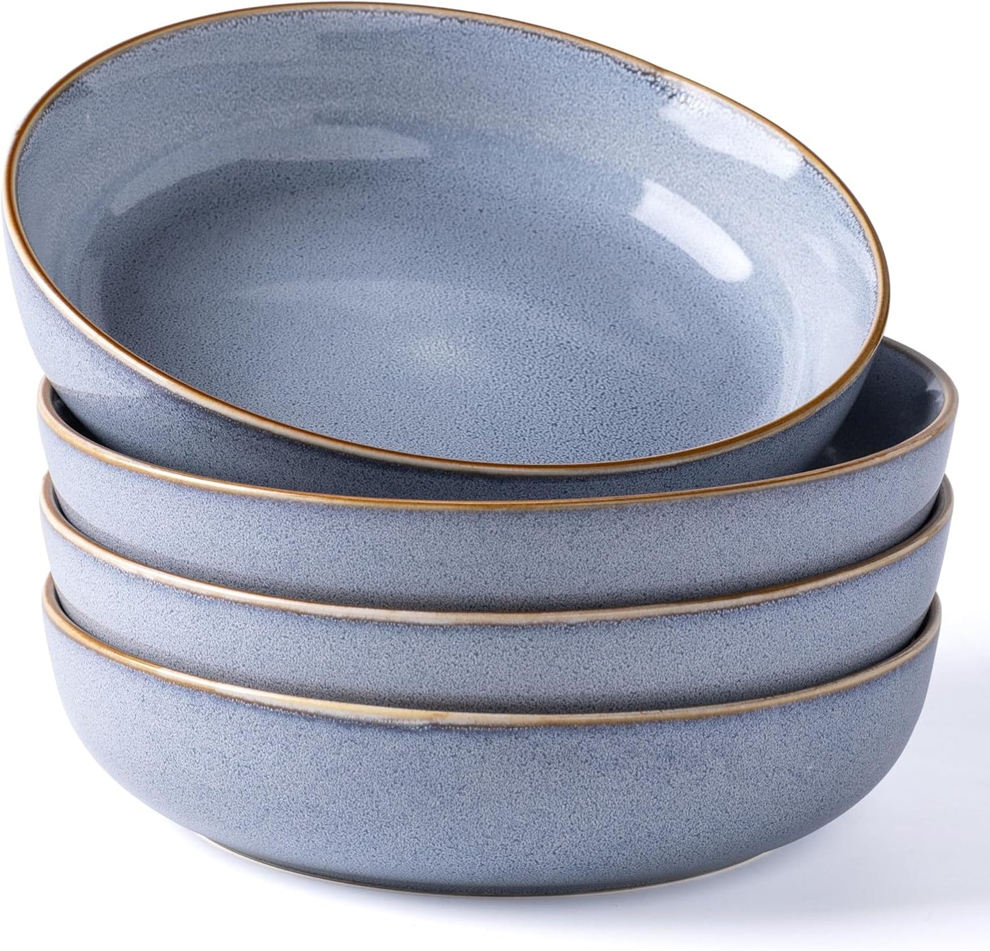 Large 9-Inch Ceramic Pasta Bowls Set of 4, 38 Oz Stoneware Serving Bowls for Kitchen – Versatile Wide Bowls for Fruit, Pasta, Salad, Oatmeal, Microwave Safe with Reactive Blue Glaze