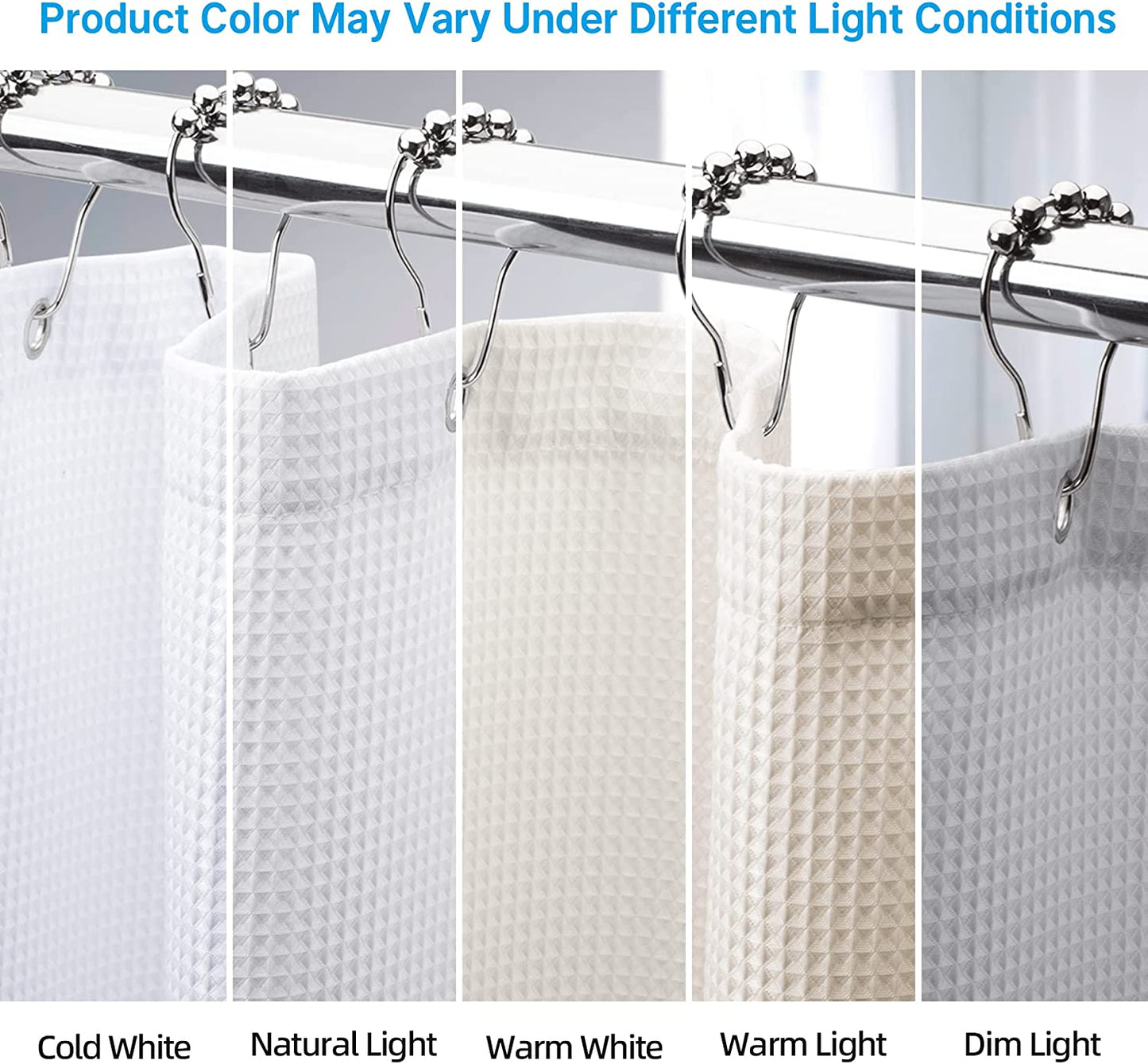 White Shower Curtain Fabric, Waffle Shower Curtains for Bathroom, Cloth Shower Curtain Heavy Duty, Thick Bathroom Shower Curtains Hotel Quality, Premium Polyester, 72X72 Inches