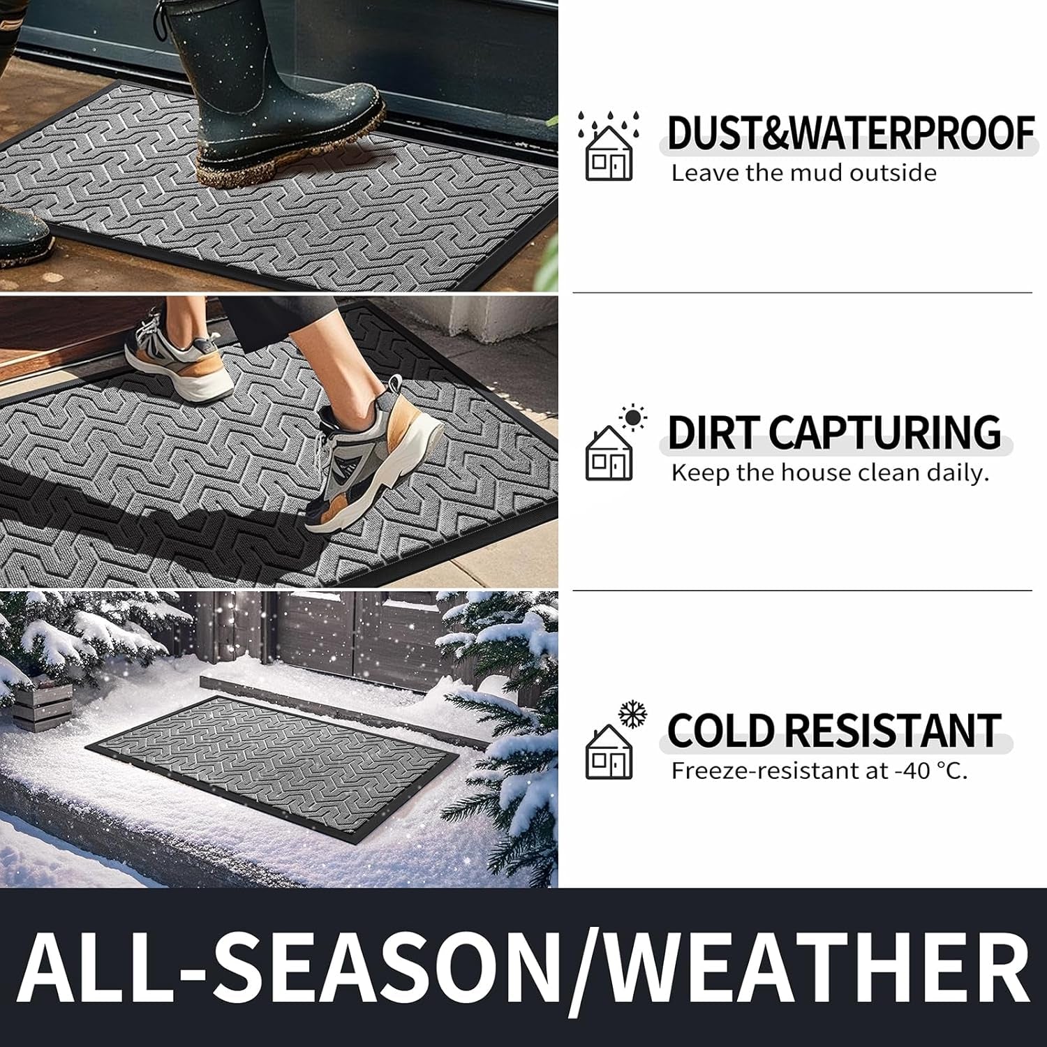 Front Door Mat outside Entrance, Waterproof Indoor Outdoor Welcome Mats for Entrance, Heavy Duty Non-Slip Rubber Backing, Garage or Patio Entry Floor, 29.5X17, Grey