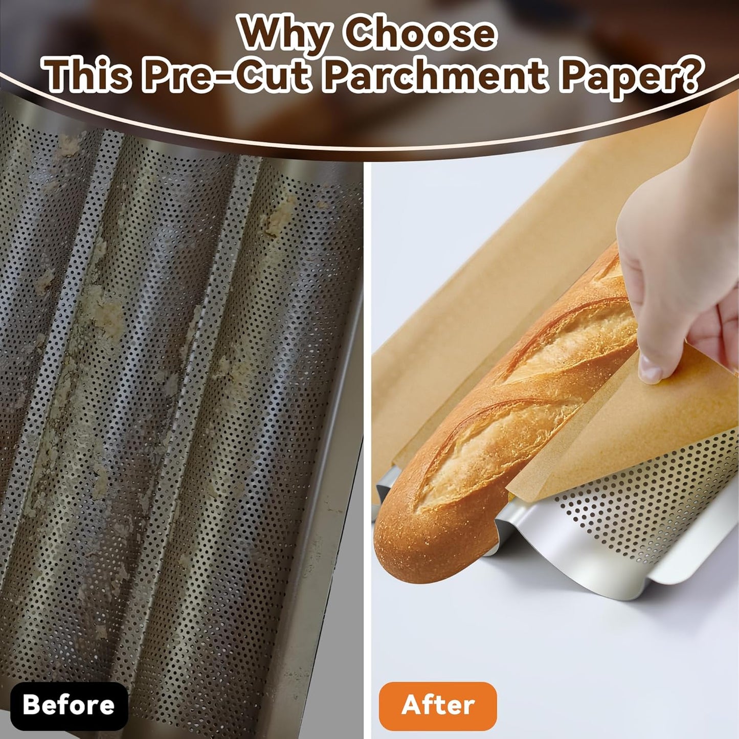 Unbleached Precut Parchment Paper for Baguette Bread Pan - 100-Pack Disposable Baking Sheets for Sourdough French Bread Pans, Non-Stick Baking Accessories