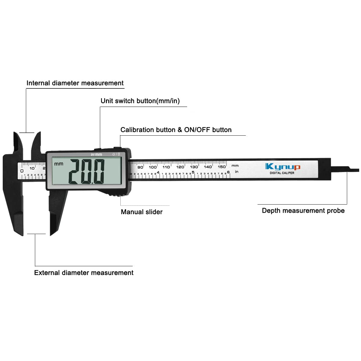 Digital Caliper with Large Screen, Caliper Measuring Tool, Micrometer Caliper Digital, Caliper Tool for Mechanics, Jewelers, Woodworkers, Inch and Millimeter Conversion (6Inch/150Mm)