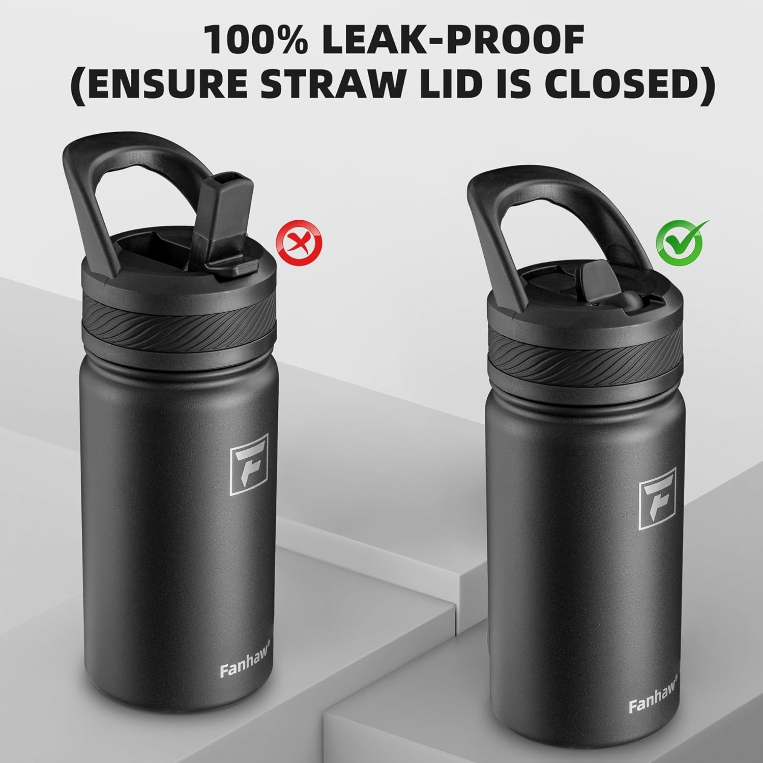 14 Oz Kids Insulated Water Bottle with Straw Lid – Stainless Steel Double Wall Vacuum, Leak-Proof, Bpa-Free Water Bottles for School Boys & Girls(Black)