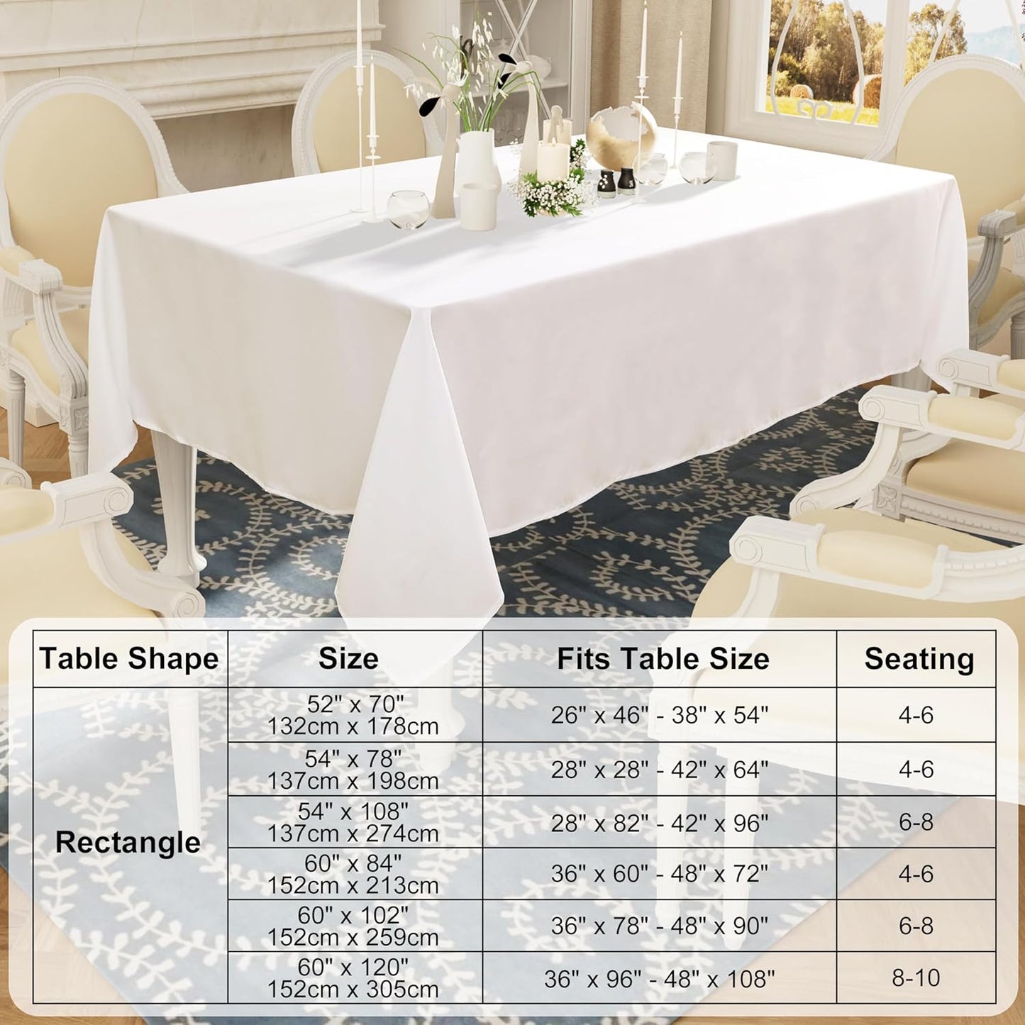 Rectangle Table Cloth, Waterproof Anti-Scratch Polyester Tablecloth, Decorative Washable Fabric Table Cover for Dining, Buffet, Parties and Outdoor, 60X84, White