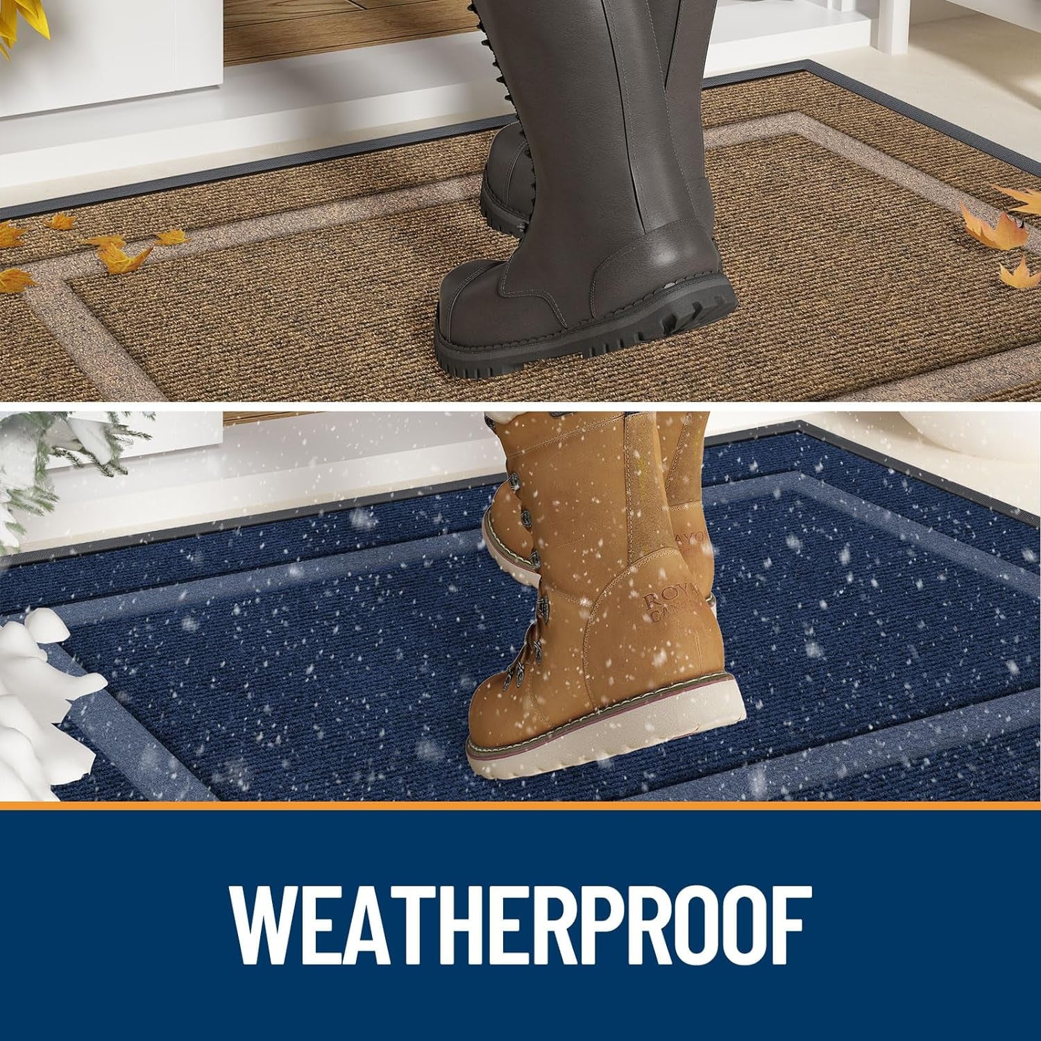 Front Door Mat Indoor Outdoor Entrance, Waterproof All-Season, All-Weather Doormat, Sturdy Natural Rubber, Fade Resistant, Low Profile, Easy Clean Patio Porch Entryway Mat, 29.5X17, Black