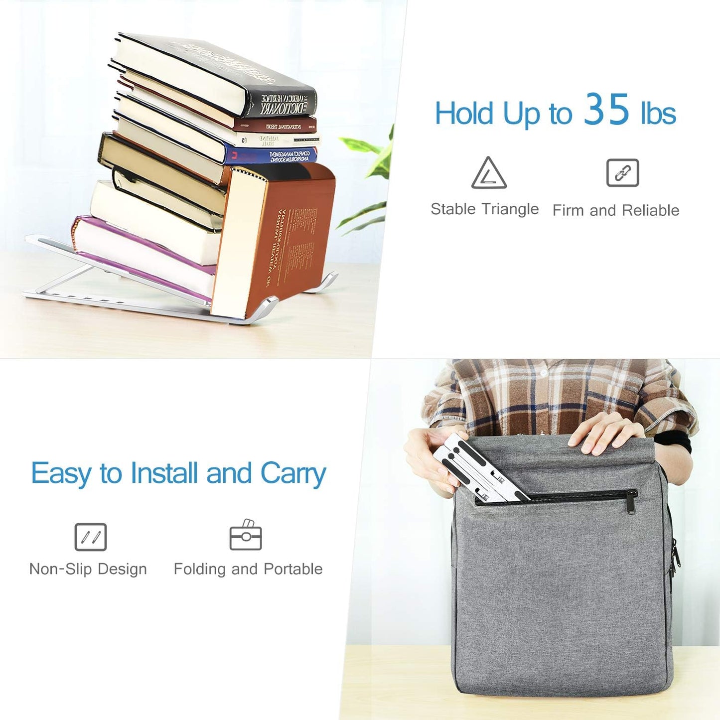Laptop Stand, Laptop Holder Riser Computer Tablet Stand, 6 Angles Adjustable Aluminum Ergonomic Foldable Portable Desktop Holder Compatible with 10-15.6” Macbook,Ipad, HP, Dell, Lenovo Silver