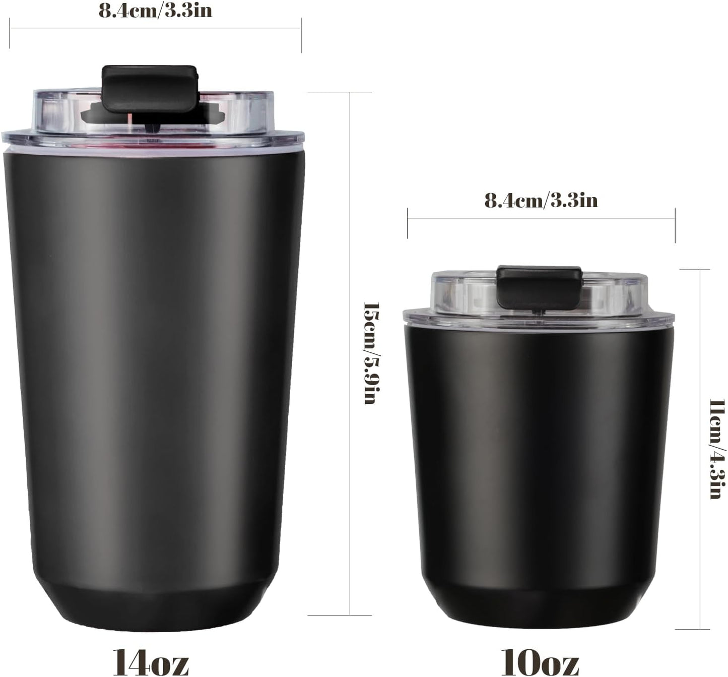 2 Pack Insulated Tumblers with Lid, 14 Oz Travel Coffee Mug Stainless Steel Vacuum Cup, Leak Proof Double Walled Coffee Tumbler for Iced and Hot Drinks, Black and Cream