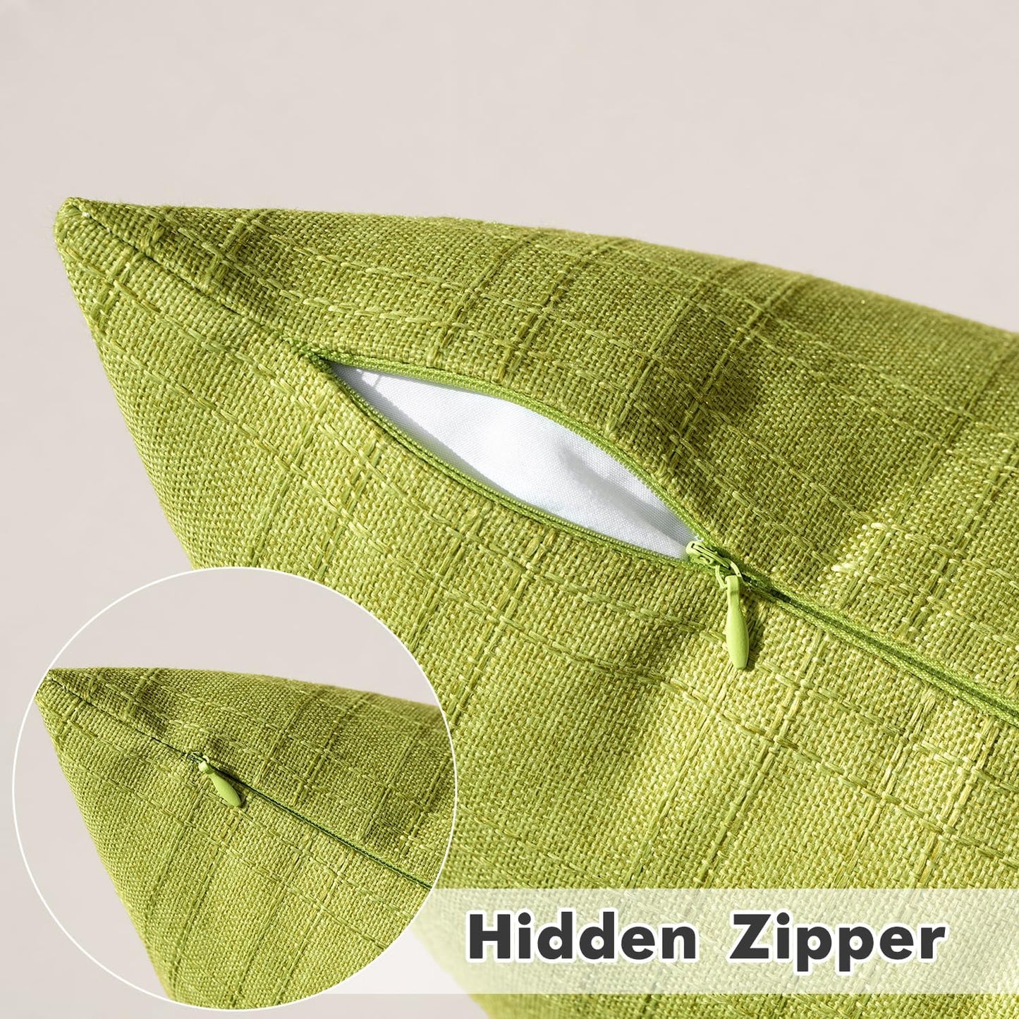 Outdoor Waterproof Throw Pillow Covers Decorative Farmhouse Water Resistant Cushion Covers for Tent Patio Garden Couch Sofa Pack of 2, 18X18 Inch Green