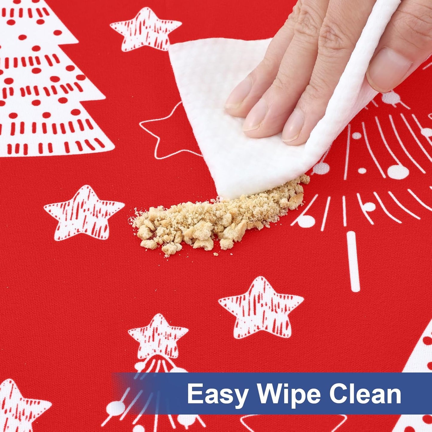 round Fabric Fitted Tablecloth, Elastic Waterproof Oil Proof Table Cloth, Washable Polyester Table Cover Fits 36"-44" round Tables for Outdoor Picnic Dinner, Christmas Tree