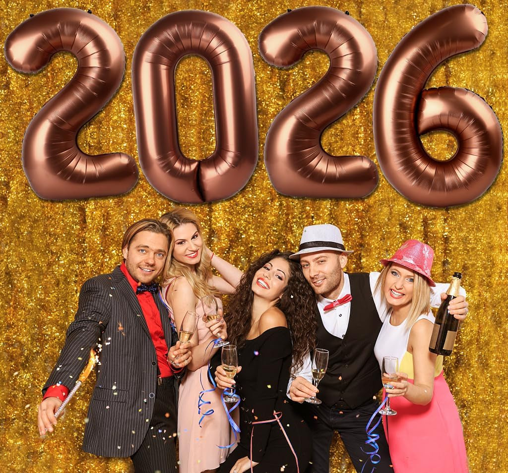 2026 Balloon Numbers - 40 Inch Coffee Brown New Years Eve Party Supplies 2026, Nye Decor Party Decorations Happy New Year, New Years Eve Foil Party Balloons