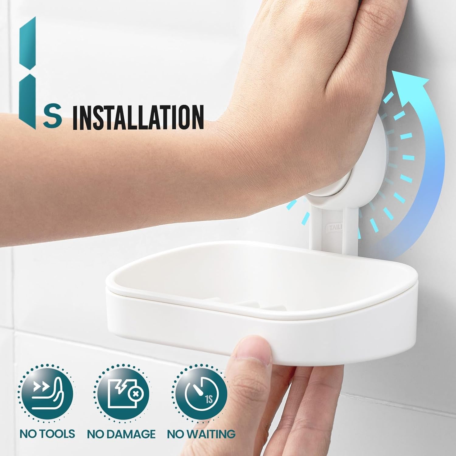 Soap Dish Soap Holder Suction Cup Powerful Vacuum Suction, Strong Sponge Holder for Shower, Bathroom, Tub and Kitchen Sink, Drill-Free, Removable