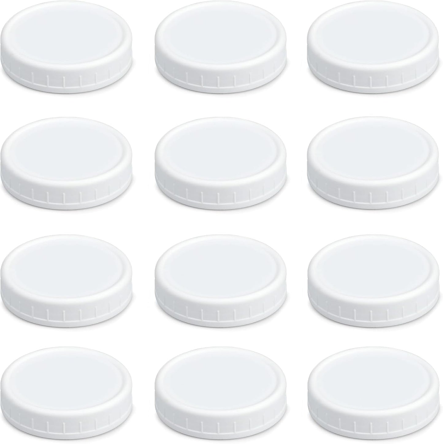 12 Pack REGULAR MOUTH Mason Jar Lids for Compatible with Ball, Kerr Regualr Mouth Jars - Plastic Storage Caps for Mason Jars, Canning Jars - Leakproof, Dishwasher Safe & Food Grade - White