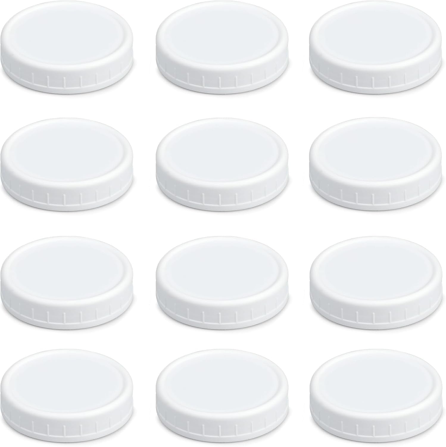 12 Pack REGULAR MOUTH Mason Jar Lids for Compatible with Ball, Kerr Regualr Mouth Jars - Plastic Storage Caps for Mason Jars, Canning Jars - Leakproof, Dishwasher Safe & Food Grade - White
