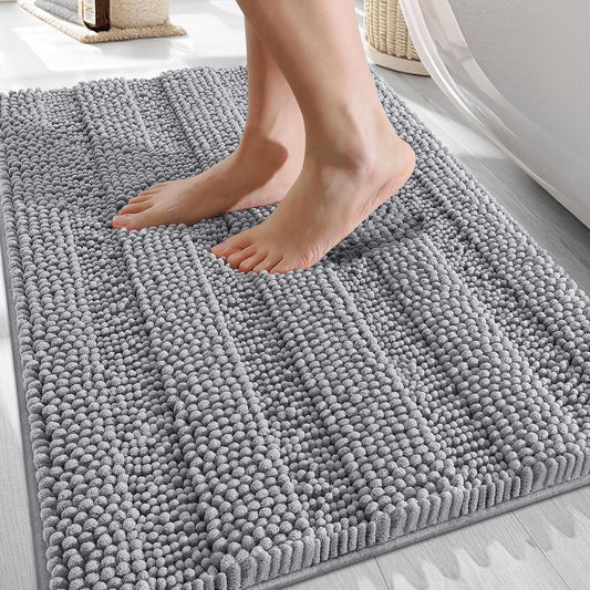 Thick Bathroom Rugs 30X20, Extra Soft Absorbent Chenille Striped Bath Rugs, Rubber Backing, Machine Wash Dry, Bath Mats for Bathroom Floor, Tub and Shower, Home Decor Accessories, Grey