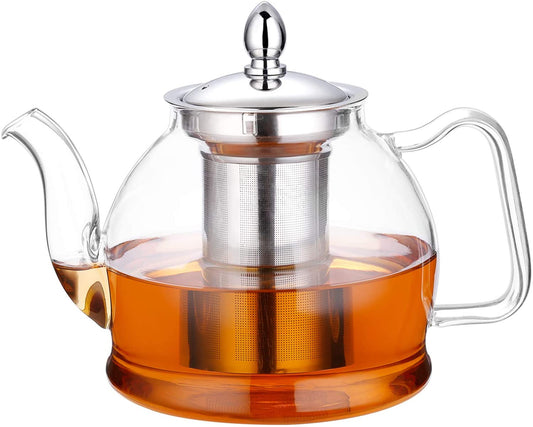 1000Ml Glass Teapot with Removable Infuser, Stovetop Safe Tea Kettle, Blooming and Loose Leaf Tea Maker Set