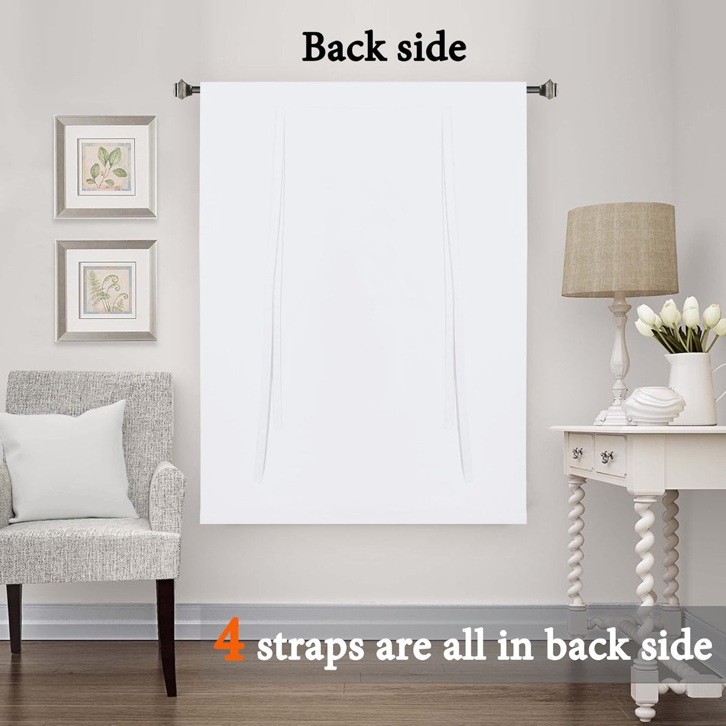 Pure White Curtain Thermal Insulated Tie up Window Shade Light Blocking Curtains for Bathroom, Rod Pocket Panel- 42In Wide by 63In Long