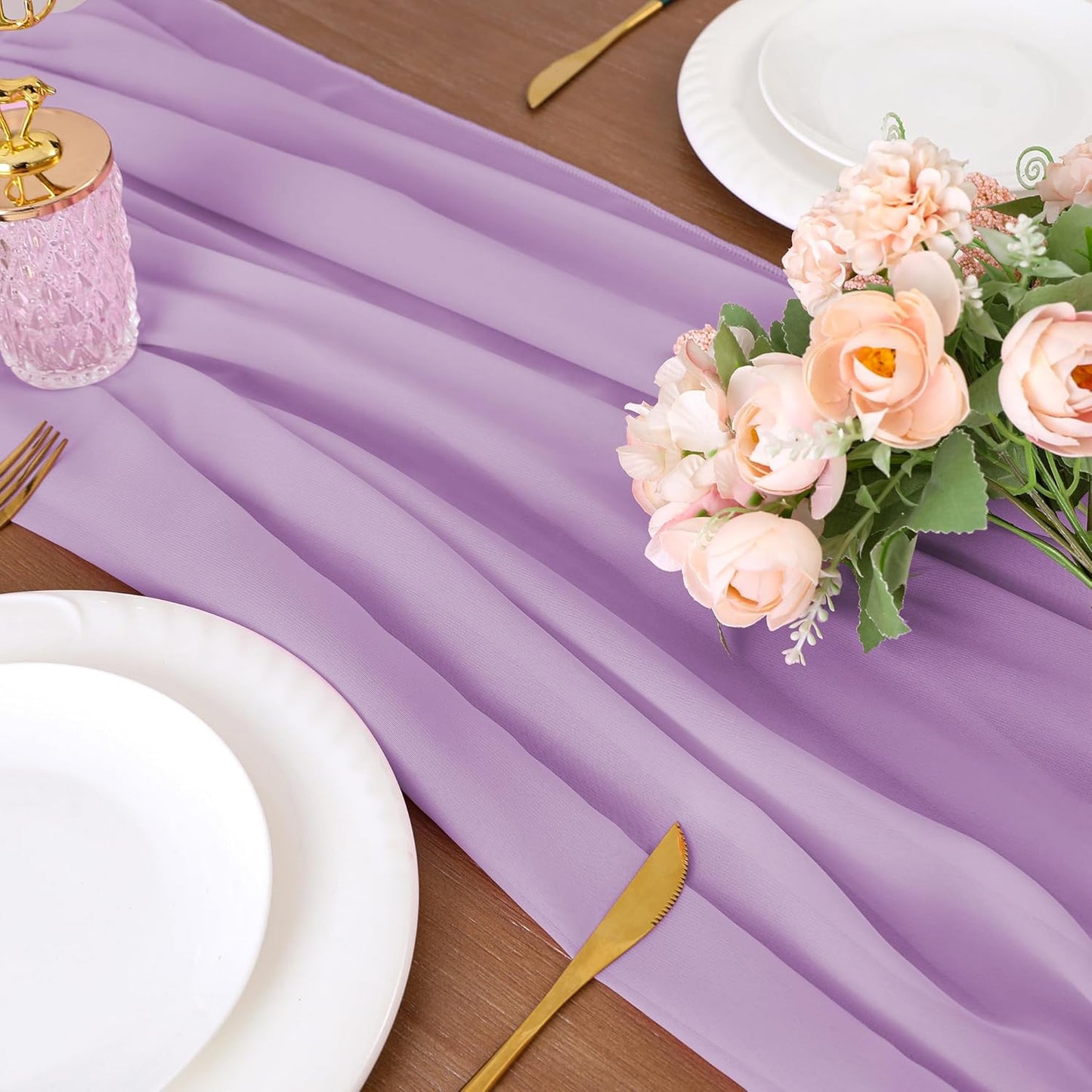 Lilac Table Runner 10FT Chiffon Table Runner 28 X 120 Inches Wedding Table Runner Romantic Table Deco for Bridal Shower Birthday Party Cake Table, 2 Packs, Lilac