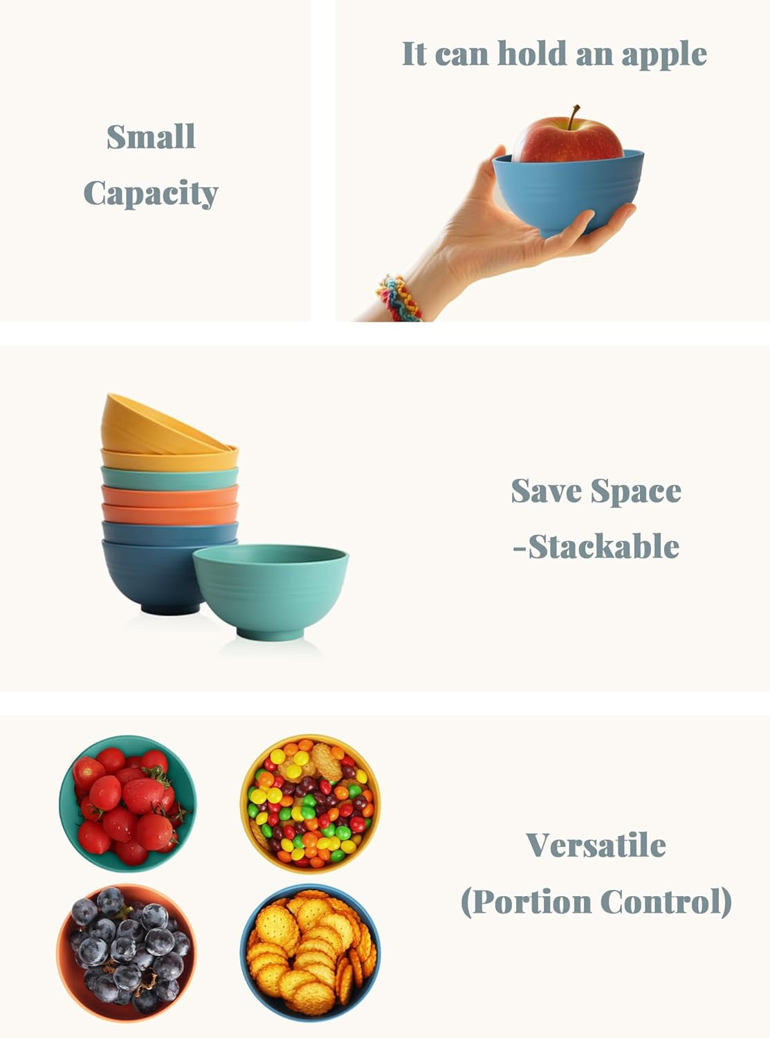Wheat Straw Small Bowls Set of 8 - Unbreakable 10 OZ Mini Bowls for Kitchen, Microwave and Dishwasher Safe, Ideal for Snacks, Ice Cream, Yogurt, and Portion Control - Multi-Color, Matte Finish