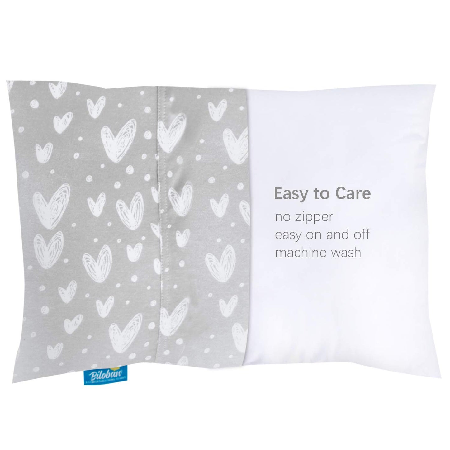 Organic Cotton Toddler Pillowcase for 13 X 18 or 14 X 19 Inches Pillow, (Pillowcase Only) 2 Pack Kids Pillowcase for Sleeping, Envelope Travel Pillow Case for Girl Boy, Gray Heart & White Star