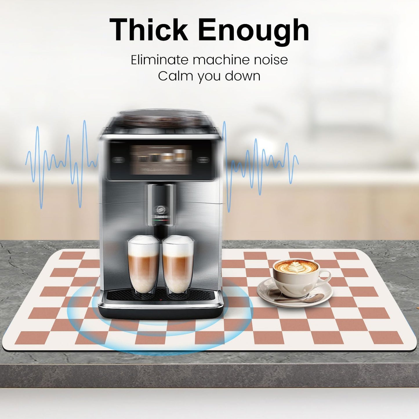 Coffee Mats, 19"X12" Checkered Dish Drying Mat for Kitchen Counter, Quick Dry Mat, Diatomite Absorbent Aesthetic Large Drying Mats for Coffee Bar - Beige