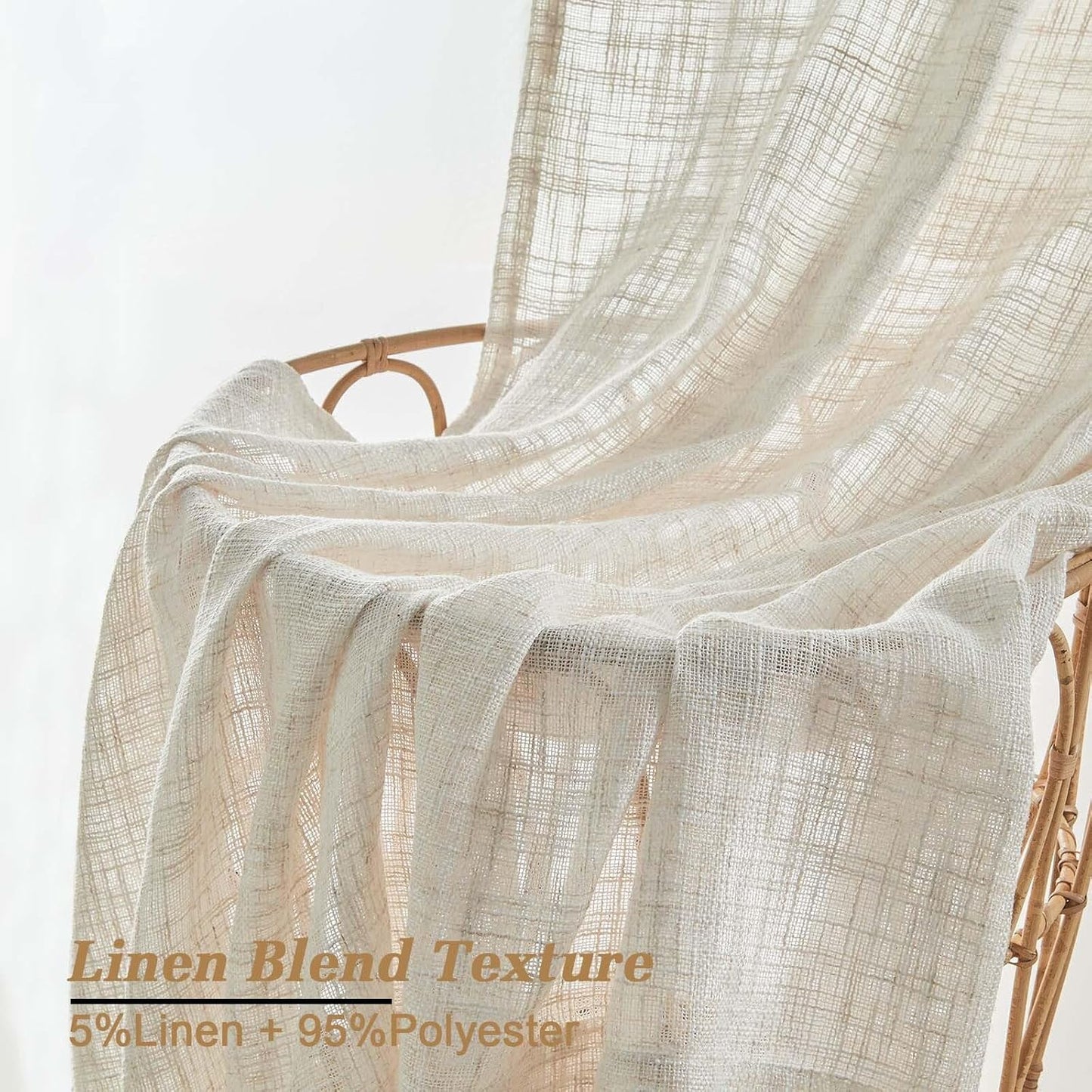 Natural Linen Curtains for Bedroom Living Room 63 Inch Length 2 Panels Set, Thick Textured Burlap Linen Blend Light Filtering Boho Farmhouse Dining Room Curtains, Natural, Each 42" W X 63" L