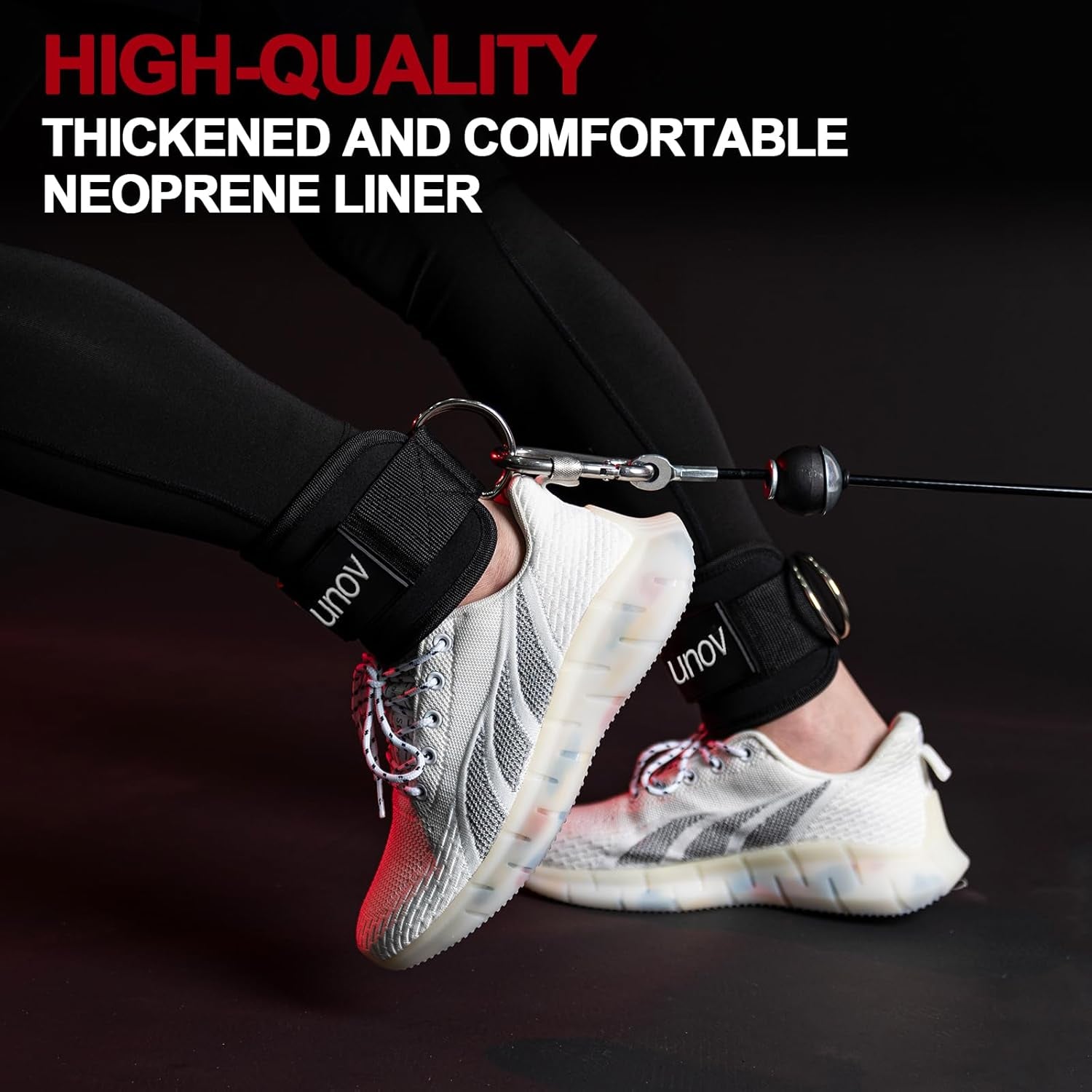 Ankle Strap for Cable Machine, Adjustable Cable Kick Back Ankle Strap with Neoprene Padding, Double D-Rings Design Ankle Resistance Band