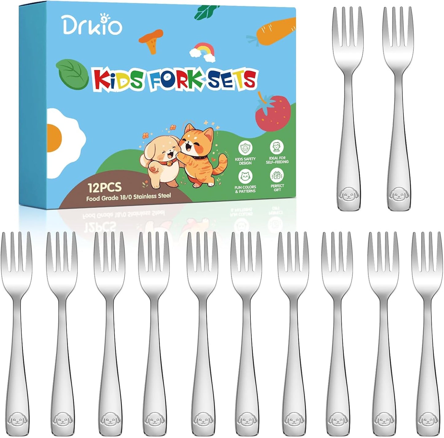 Stainless Steel Toddler Fork Set - 12-Piece Children’s Safe Food Grade Silverware, Dishwasher Safe and Mirror Polished
