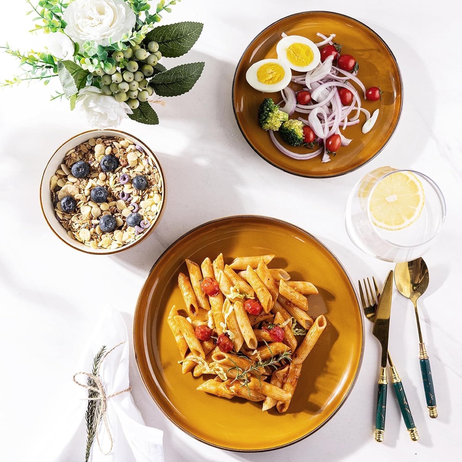 18-Piece Stoneware Dinnerware Set for 6 - Ceramic Plates and Bowls, Dishwasher and Microwave Safe