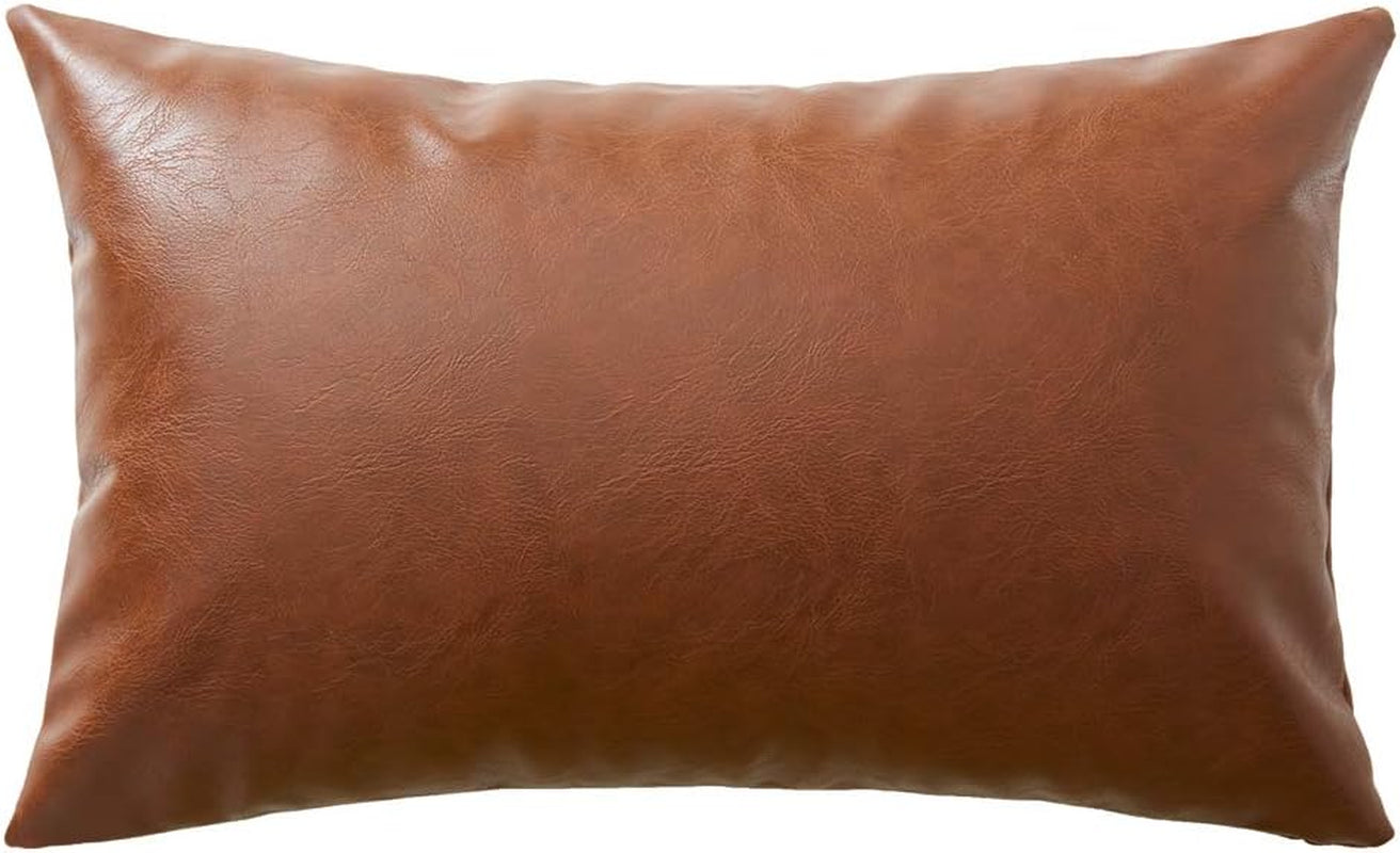 Faux Leather Boho Decorative Throw Pillow Covers, Thick Modern Solid Square Cushion Case Set for Couch Sofa Bedroom Car Living Room (12X20 Inch/30X50 Cm, Brown)