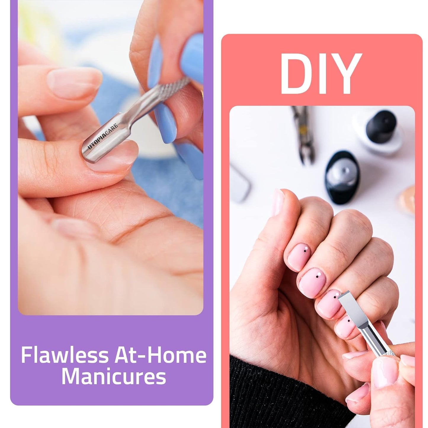 Cuticle Pusher Tool & Spoon Nail Cleaner, Professional Stainless Steel Cuticle Remover & Cutter, Durable Manicure & Pedicure Tool for Finger & Toenails, Silver