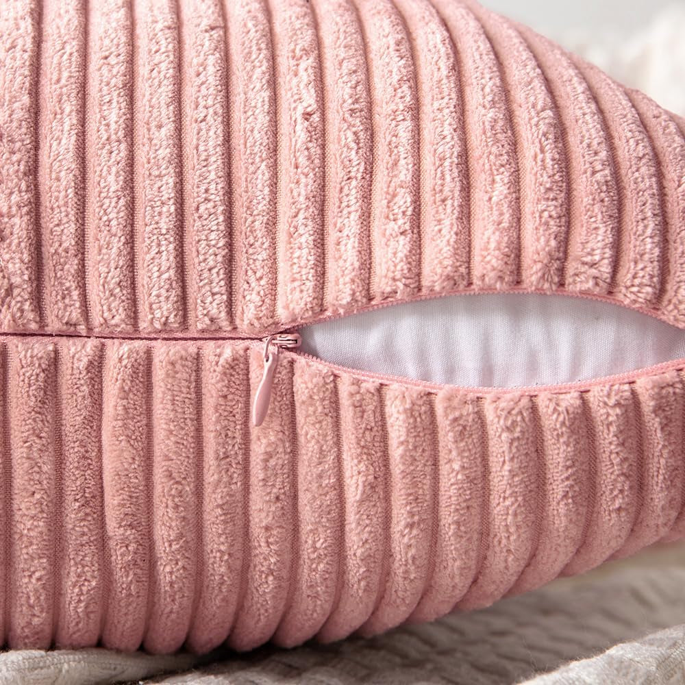 Blush Pink Corduroy Pillow Covers Pack of 2 Boho Decorative Spliced Throw Pillow Covers Soft Solid Couch Pillowcases Patchwork Cushion Covers for Living Room Bed Sofa 18X18 Inch Valentines Day