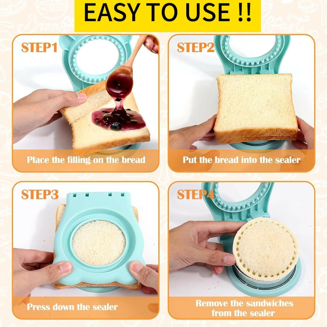 Uncrustable Sandwich Maker, Sandwich Pocket Circle Shape Cutter & Sealer for Kids Breakfast and Lunchboxes, Light Blue, 3.7Inch