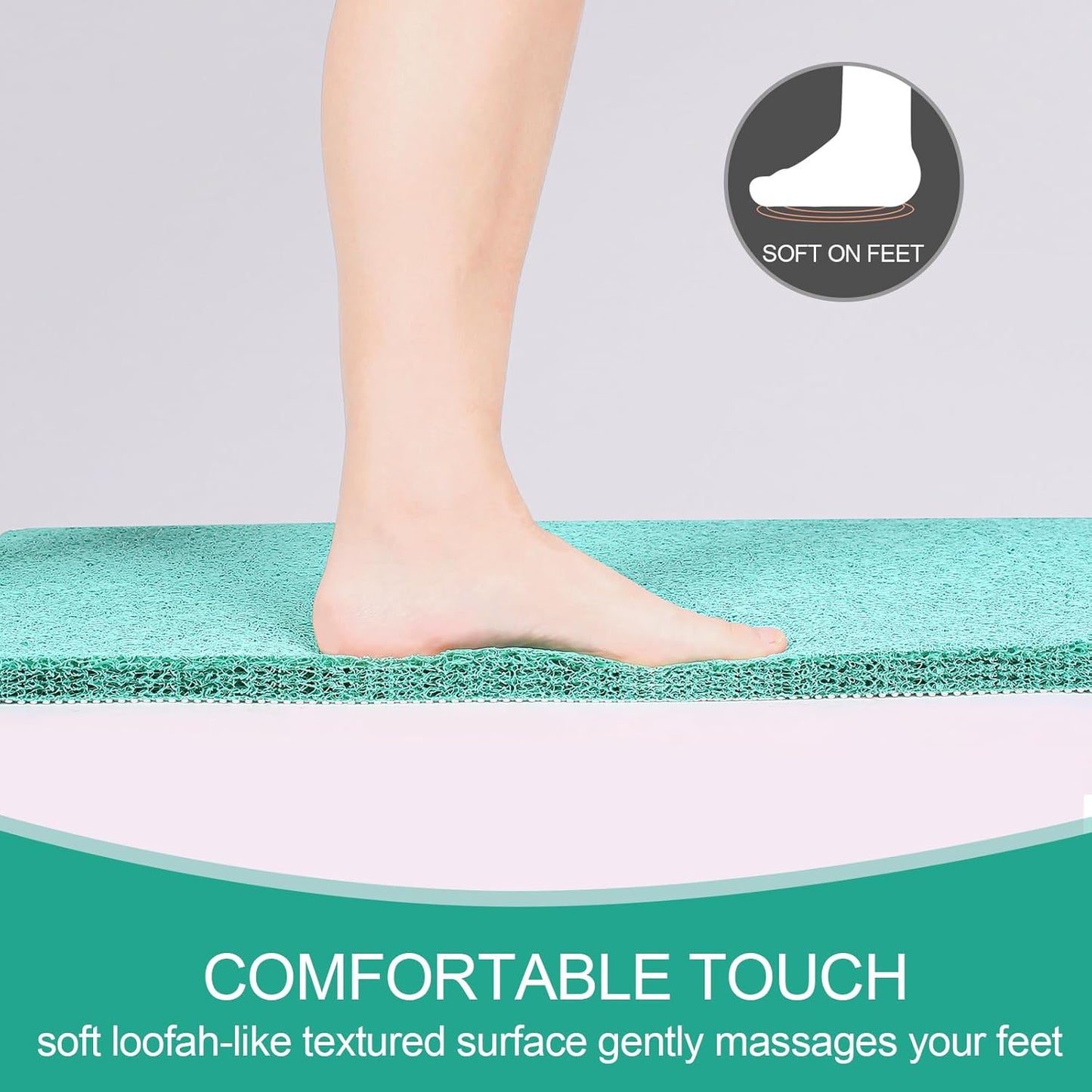 Shower Mats for Showers anti Slip for Elderly, 24'' X 17'' Non Slip Bath Mat for inside Shower, Bath Tub Mats for Bathroom Non Slip for Shower, PVC Loofah Bathroom Mats, Aqua