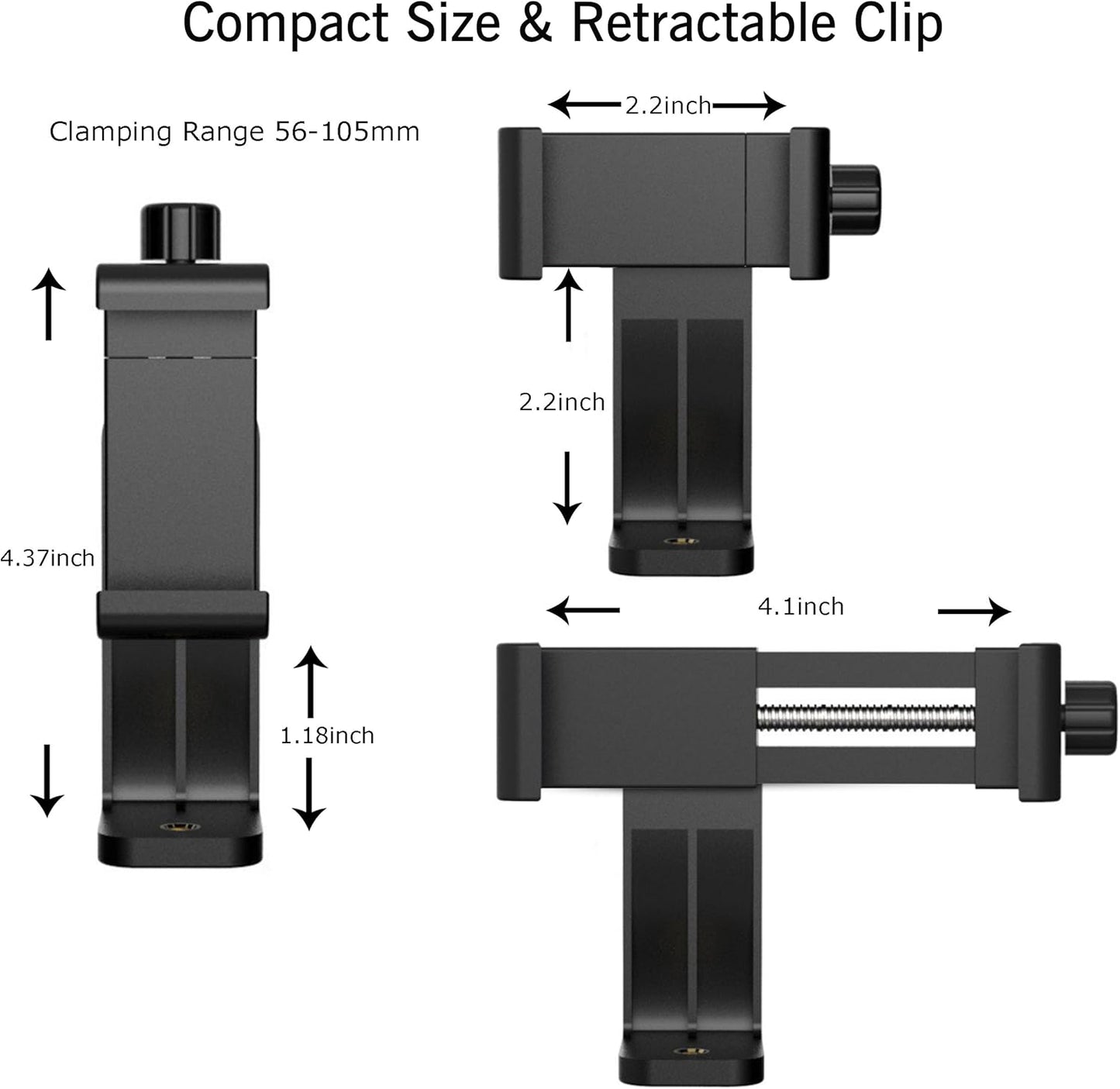 Phone Holder/Vertical and Horizontal Tripod Mount Adapter Rotatable Bracket with 1/4 Inch Screw, Adjustable Clip for Iphone, Android Cell Phone, Selfie Stick, Camera Stand
