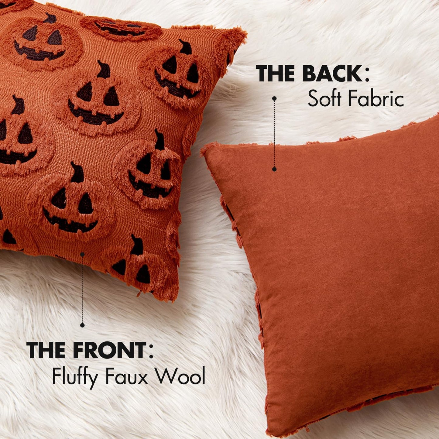 Fall Halloween Throw Pillow Covers 18X18 Decorative Pumpkin Pattern Pillowcases Soft Plush Faux Wool Cushions for Home Patio Sofa Couch,Dark Rust