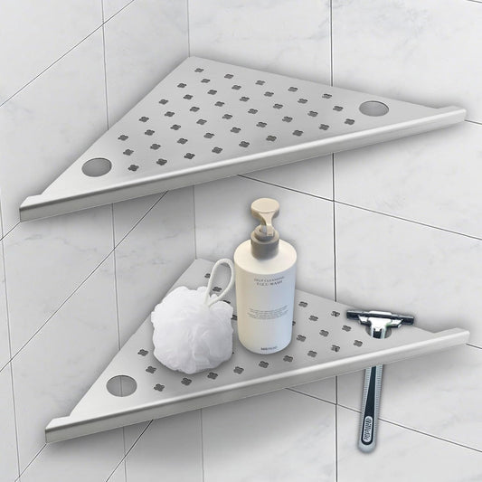 Corner Shower Shelves 2-Pcs, 10” Rustproof 304 Stainless Steel Shower Corner Shelf with Razor Holder, No Drilling Bathroom Shower Shelf for Tiled Wall (Brushed Silvery Style 2)
