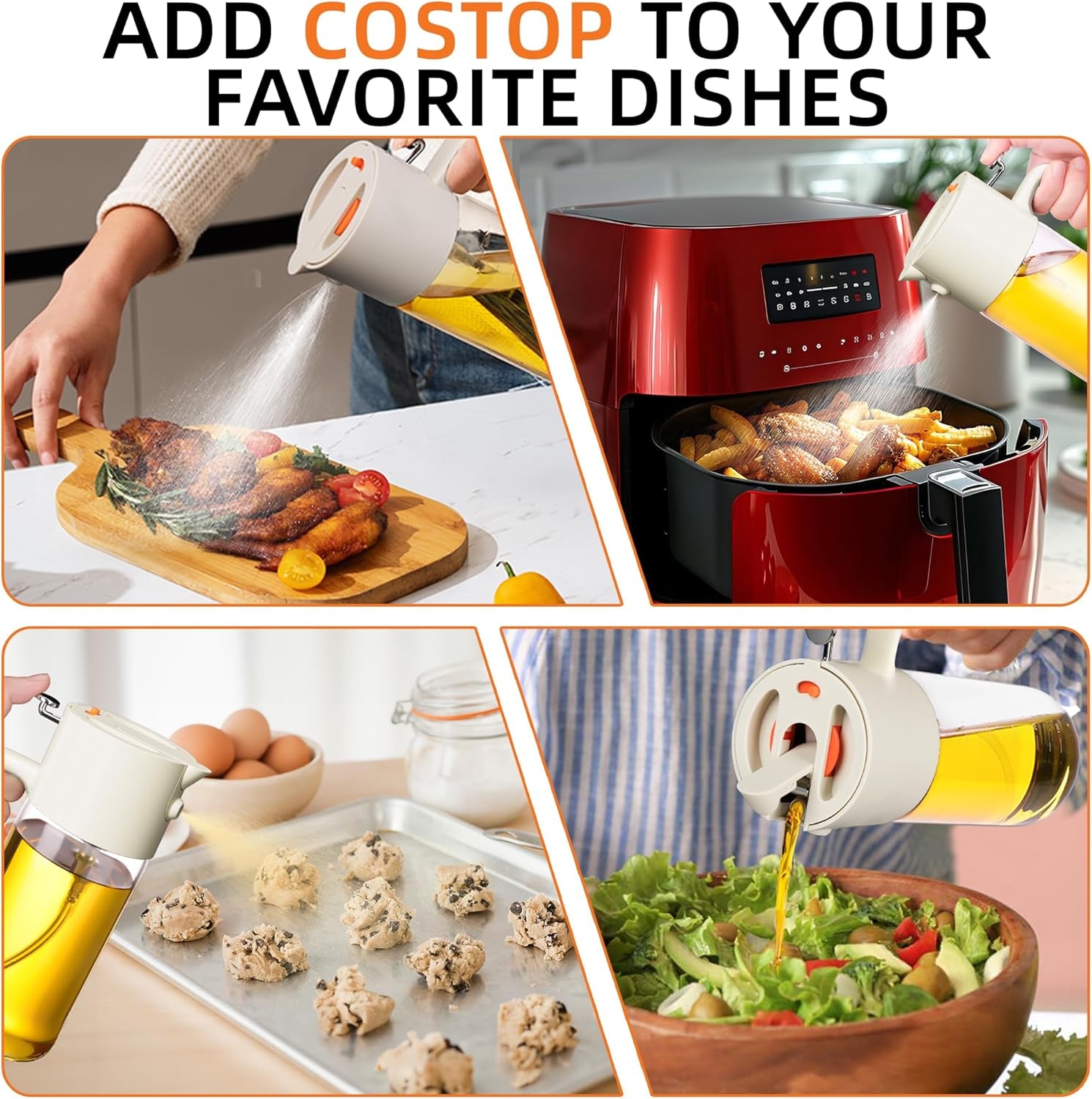 Oil Sprayer for Cooking, 2025 Large Advanced Olive Oil Dispenser Bottle,500Ml/17Oz Glass Olive Oil Sprayer,2 in 1 Even Spray with Portion Control for Kitchen, Air Fryer, Salad, BBQ - White