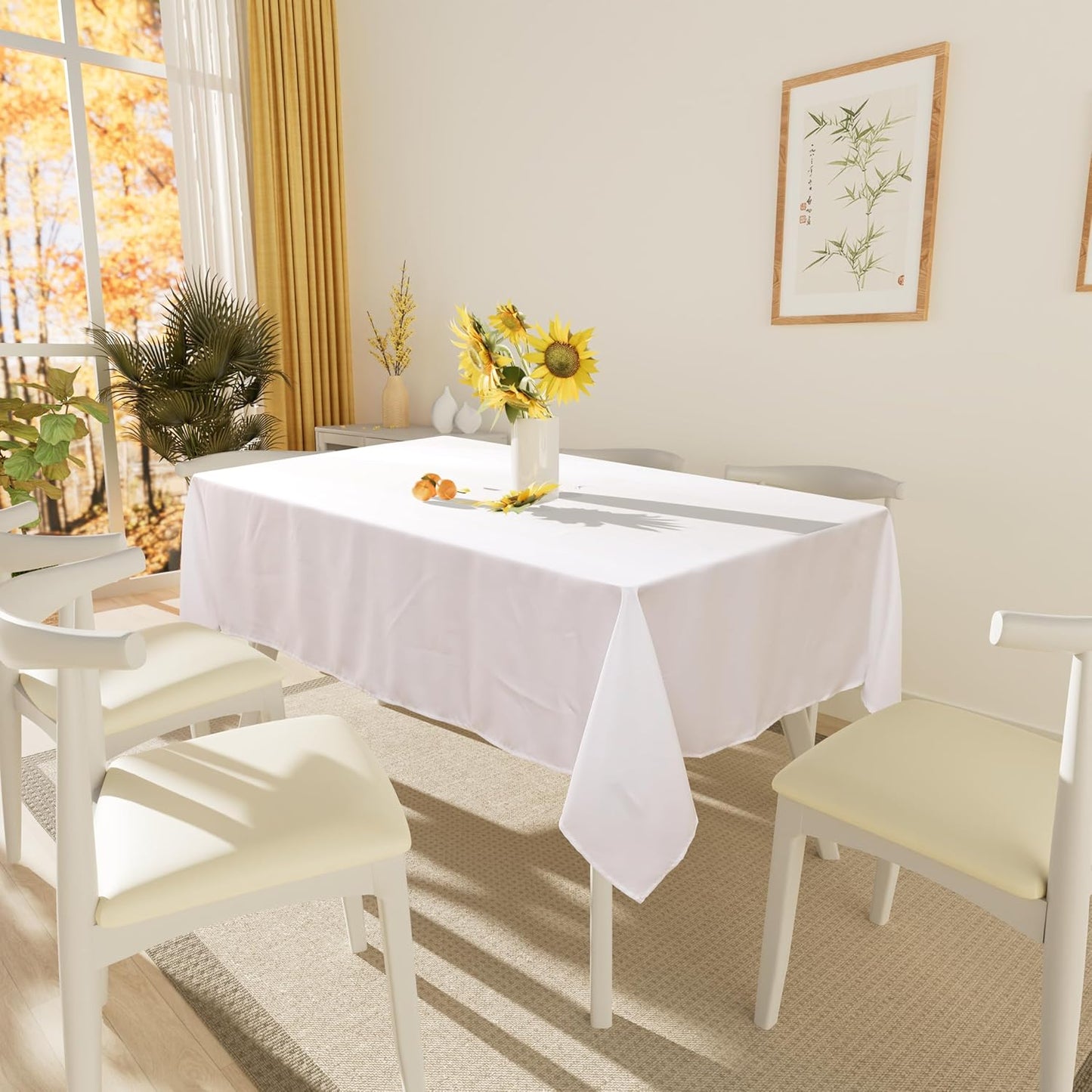 Rectangle Table Cloth, Waterproof Anti-Scratch Polyester Tablecloth, Decorative Washable Fabric Table Cover for Dining, Buffet, Parties and Outdoor, 60X84, White