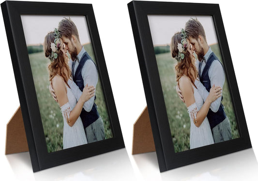 2 Pack 5X7 Picture Frame, Black for Wall and Tabletop Display, Resistant Plastic with Clear Plexiglass for Vertical or Horizontal Display