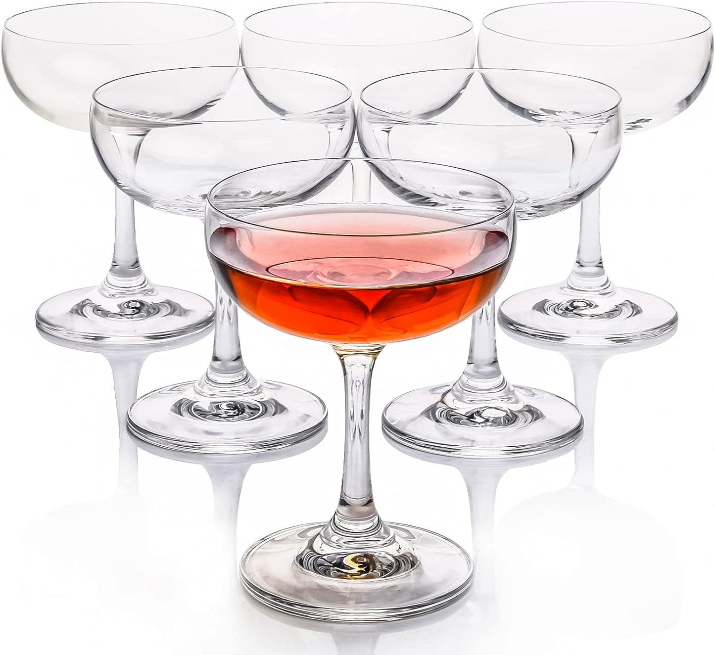 Set of 6 Elegant Crystal Coupe Glasses, 7 Ounce (220ml) - Short Stem Design for Champagne and Sweet Wine