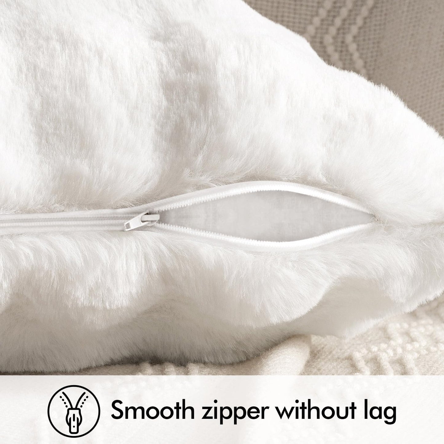 Set of 2 Luxury Faux Fur Lumbar Pillow Covers, Soft Plush Decorative Cushions for Couch, Bedroom, and Living Room, 12x20 Inch White