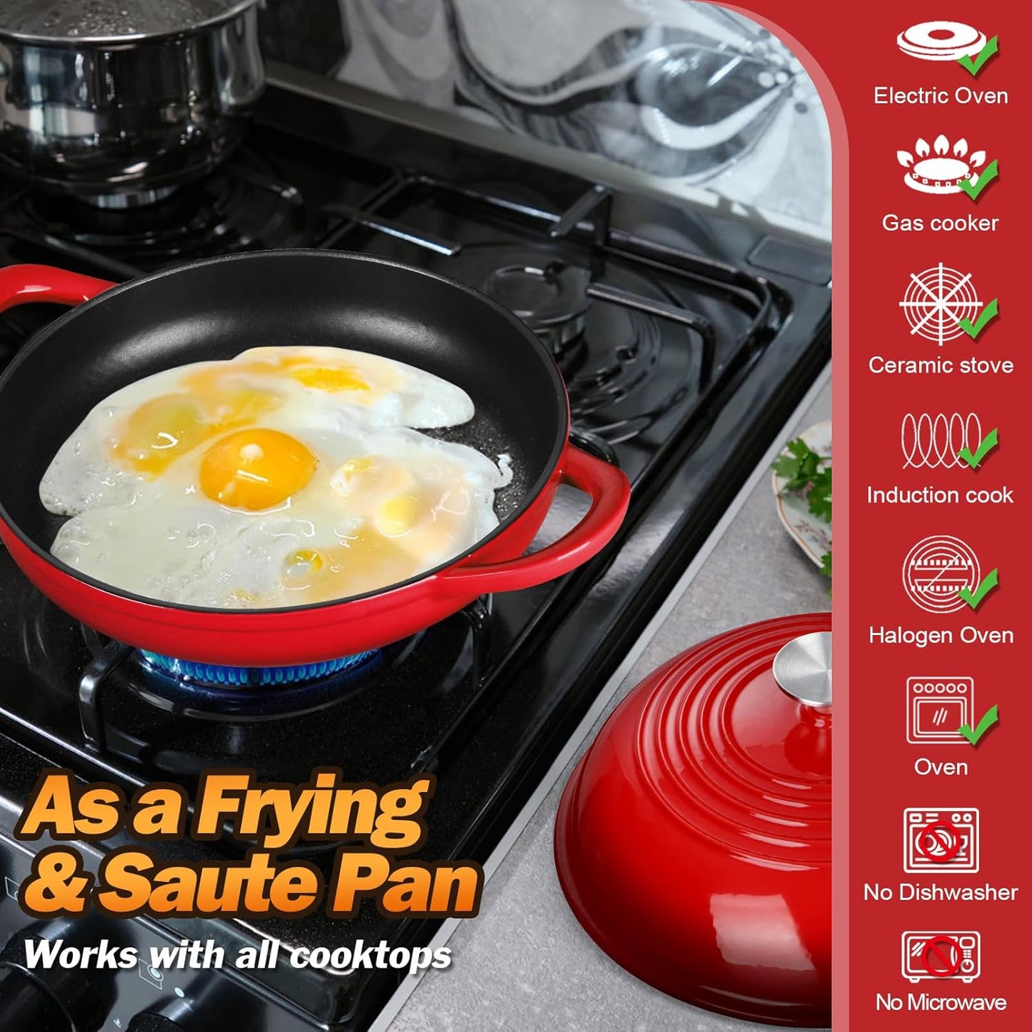 Dutch Oven for Bread Baking, 5.5 Quart Enameled Cast Iron Bread Oven with Lid, round Bread Pan for Homemade Sourdough Baking, Easy to Clean & Dome Lid, Red