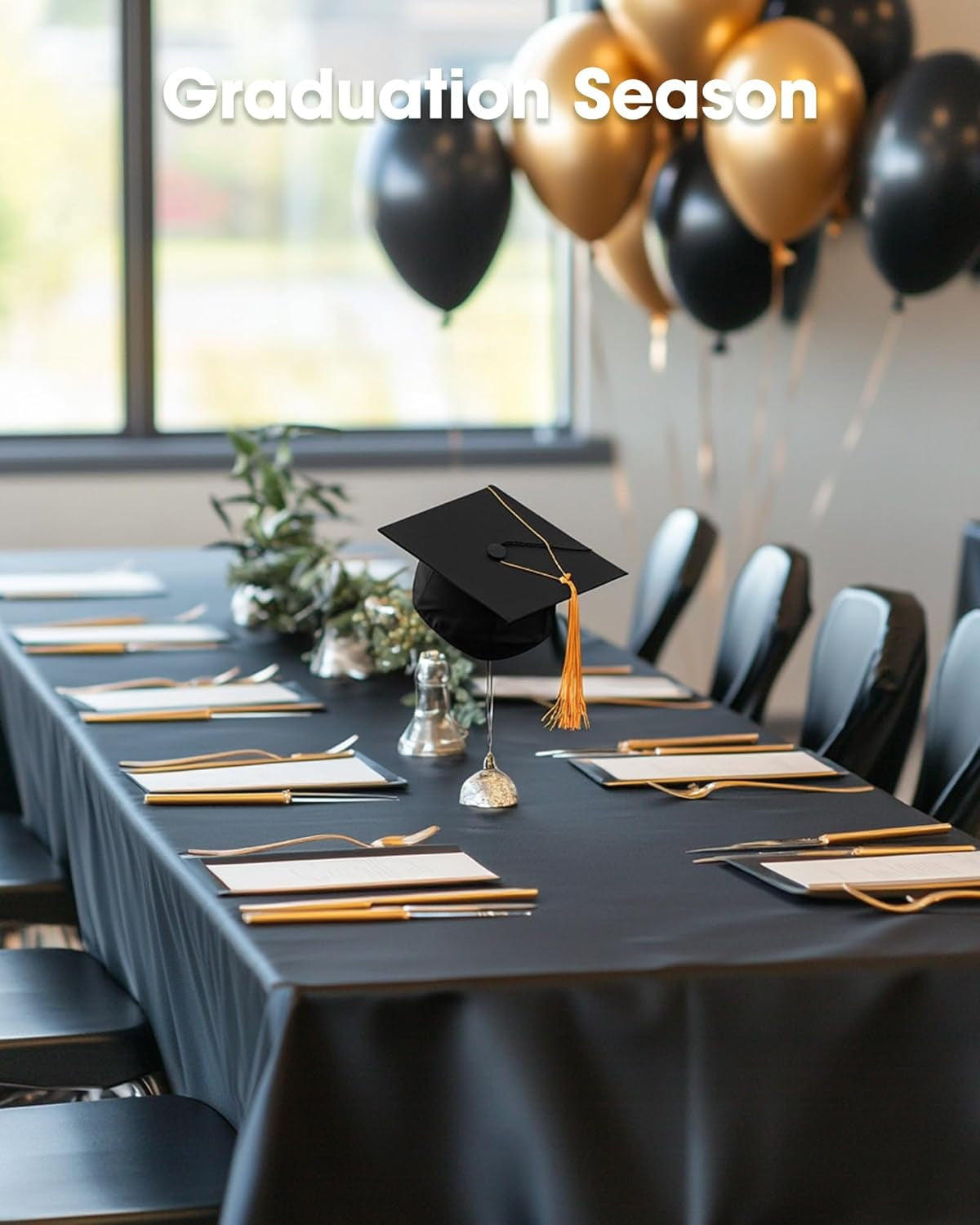 Plastic Table Cloth Disposable 8 Pack, 54 X 108 Inch Table Cloths, Graduation Decorations Class of 2025, Graduation Party Tablecloths, Rectangle, Plastic Cover, Leakproof & Sturdy, Black