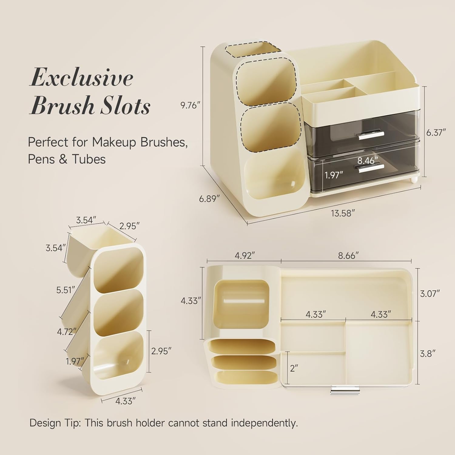 Makeup Organizer with Drawers for Vanity, Spacious Cosmetic Display Case with Makeup Brush Holder, Perfect Vanity Bathroom Organizer and Storage Solution for Skincare & Beauty Essentials, Beige