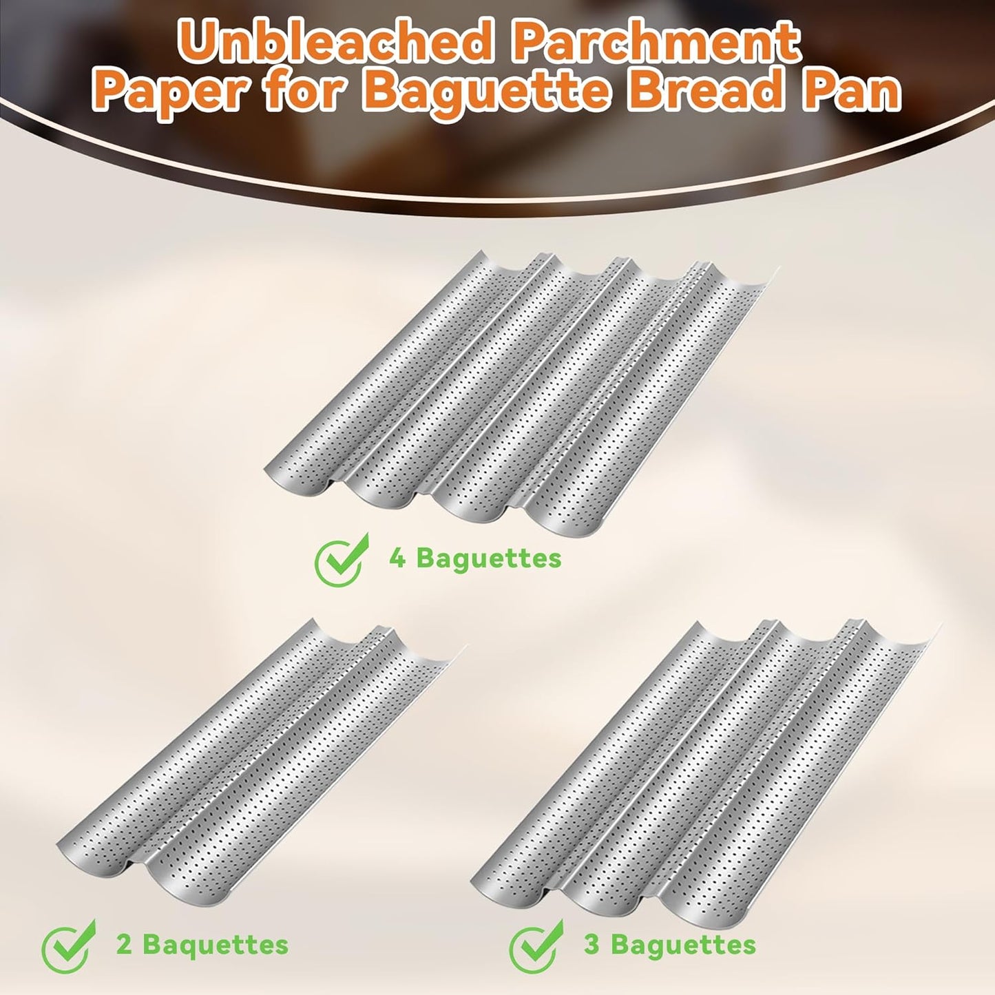 Unbleached Precut Parchment Paper for Baguette Bread Pan - 100-Pack Disposable Baking Sheets for Sourdough French Bread Pans, Non-Stick Baking Accessories