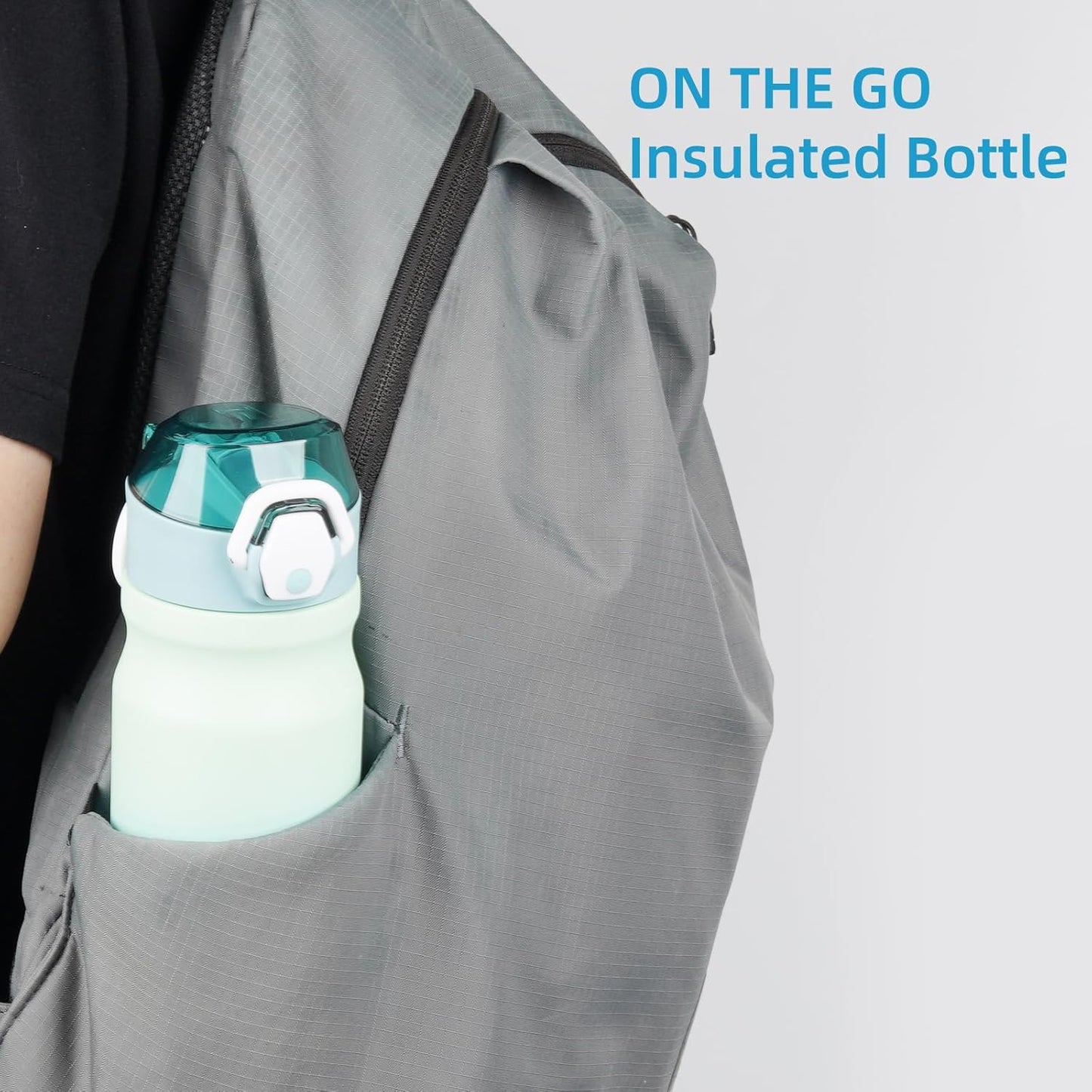 Insulated Water Bottle with Straw and Carry Loop,18 Oz Stainless Steel Double Wall Vaccum Metal Water Flask with Leak-Proof Lid,Mint