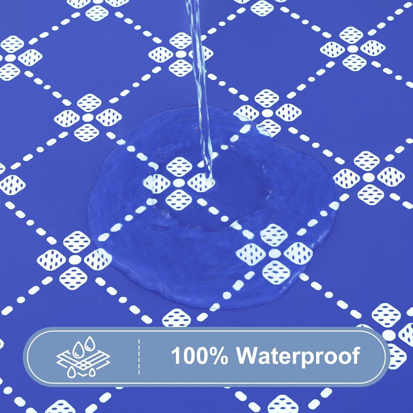 Rectangle Vinyl Table Cloth, Elastic Fitted Tablecloth with Flannel Backing, Waterproof Plastic Table Cover Fits 6 Foot Folding Tables for Camping, Indoor and Outdoor (Blue, 30" X 72")