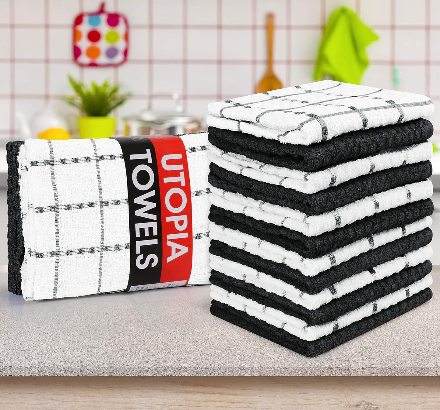 - Kitchen Towels 12 Pack, 15 X 25 Inches, 100% Ring Spun Cotton Super Soft and Absorbent Linen Dish, Tea and Bar Towels Set, Black