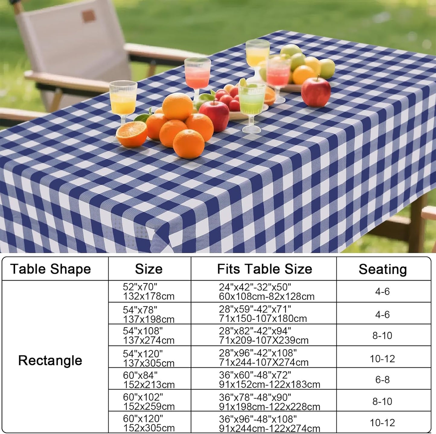 Waterproof Vinyl Rectangle Tablecloth with Flannel Backing, Wipeable Buffalo Plaid Design for Indoor and Outdoor Dining (Navy & White, 60" x 84")